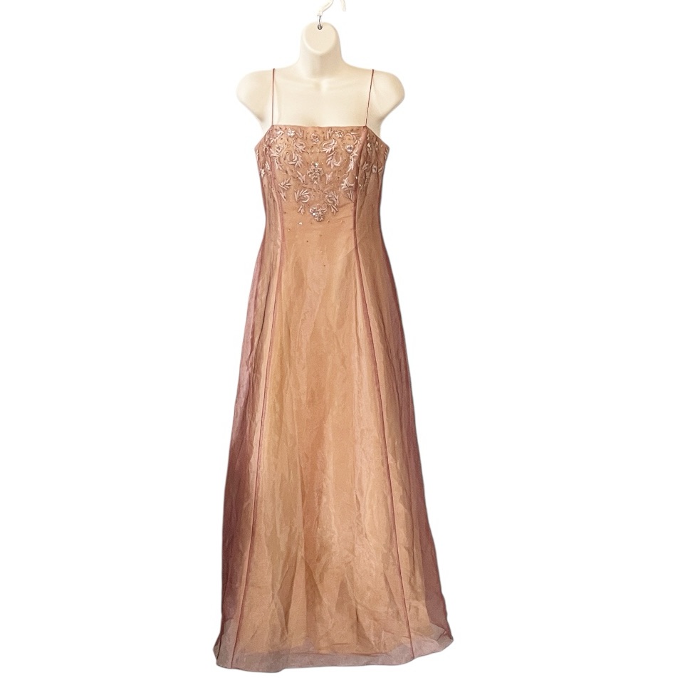 Vintage 90s Y2k Niki By Niki Livas Sz 8 Elegant Embroidered Sequined Gown Pink